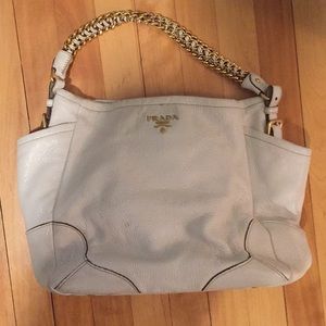 White Prada hobo shoulder bag gold hardware